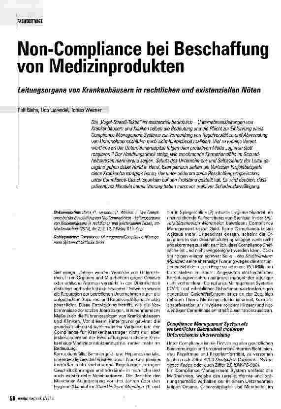 Vorschauseite 1: Non-Compliance bei Beschaffung von Medizinprodukten