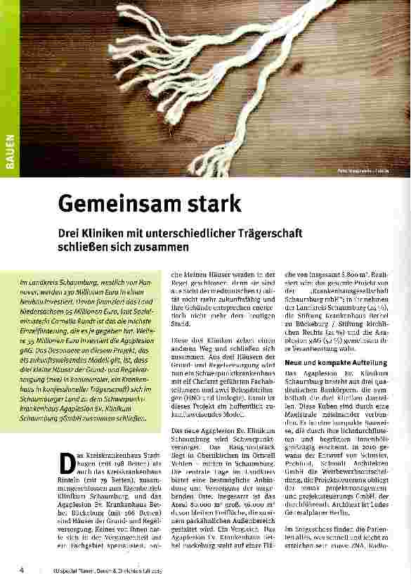 Vorschauseite 1: Gemeinsam stark Drei Kliniken mit unterschiedlicher Trägerschaft schließen sich zusammen