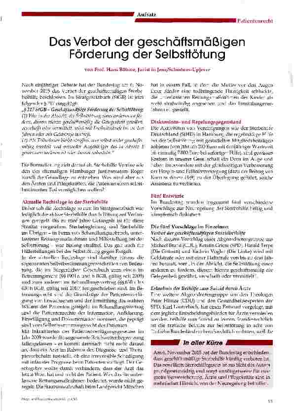 Vorschauseite 1: Das Verbot der geschäftsmäßigen Förderung der Selbsttötung