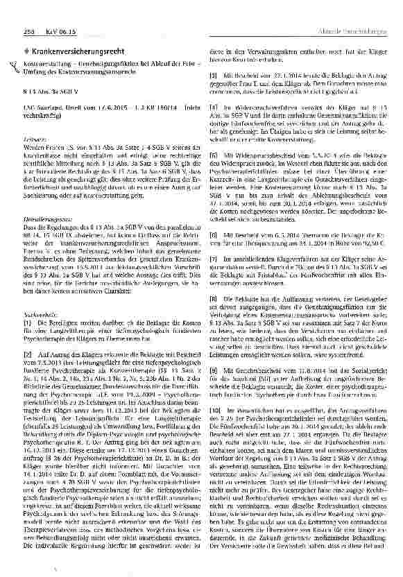 Vorschauseite 1: Krankenversicherungsrecht Kostenerstattung - Genehmigungsfiktion bei Ablauf der Frist -Umfang des Koste nerstattungs an Spruchs § 13 Abs. 3aSGB V