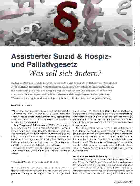 Vorschauseite 1: Assistierter Suizid & Hospiz-und Palliativgesetz Was soll sich ändern?