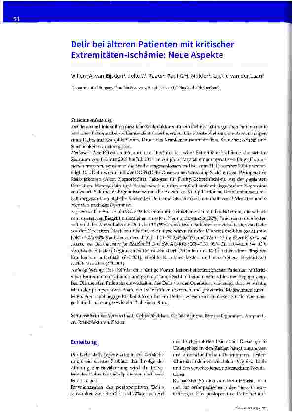 Vorschauseite 1: Delir bei älteren Patienten mit kritischer Extremitäten-Ischämie: Neue Aspekte