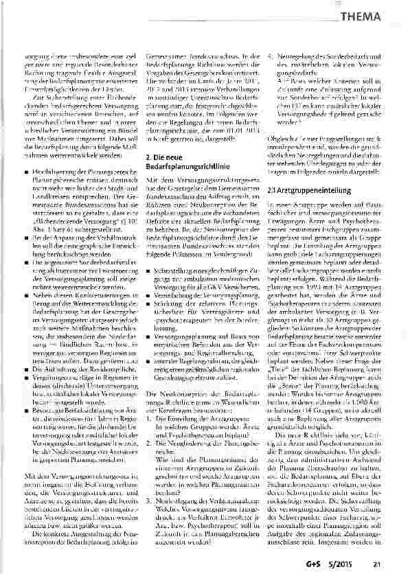 Vorschauseite 2: Die Neukonzeption der Bedarfsplanung auf der Basis des GKV-Versorgungsstrukturgesetzes