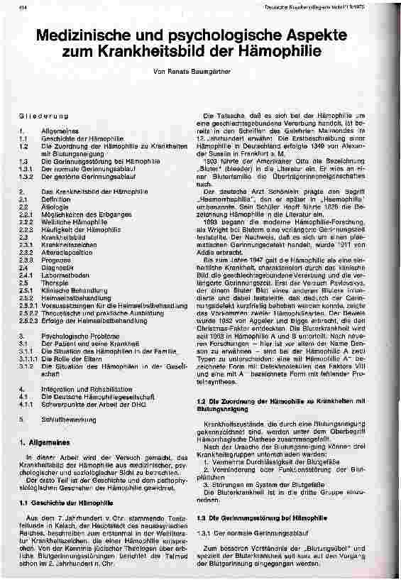 Vorschauseite 1: Medizinische und psychologische Aspekte zum Krankheitsbild der Hämophilie