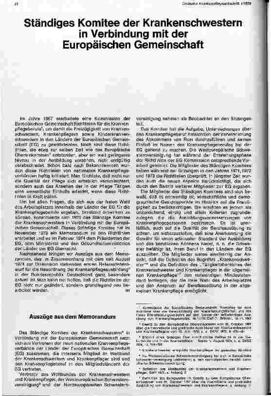 Vorschauseite 1: Ständiges Komitee der Krankenschwestern in Verbindung mit der EG