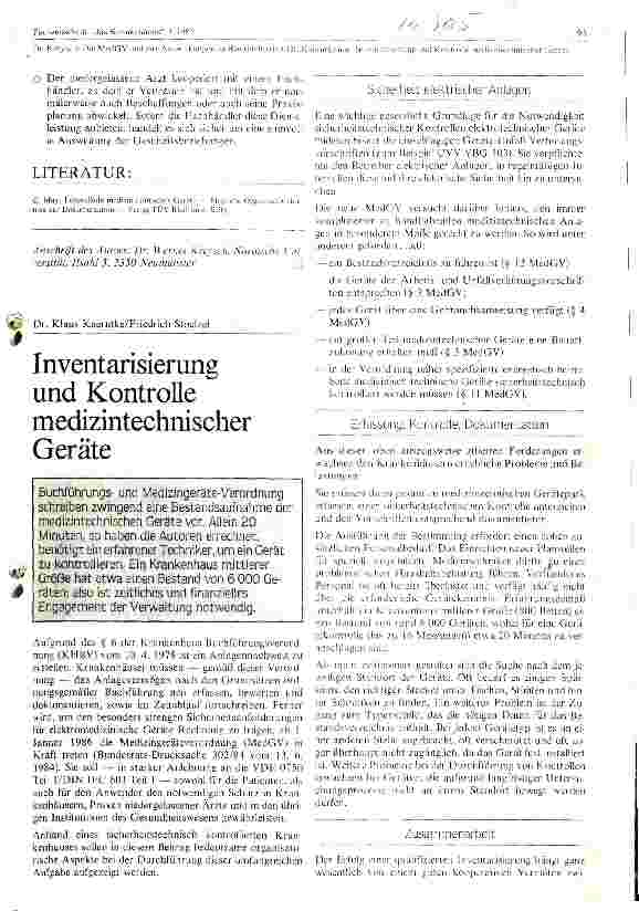 Vorschauseite 1: Inventarisierung und Kontrolle medizinischer Geräte