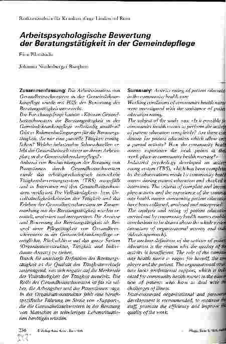 Vorschauseite 1: Arbeitspsychologische Bewertung der Beratungstätigkeit in der Gemeindepflege Eine Pilotstudie