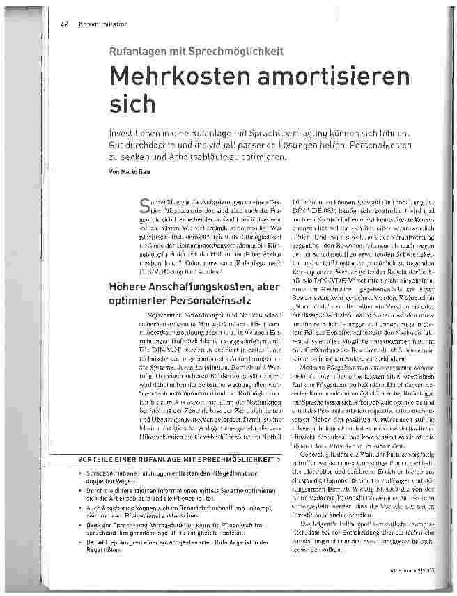 Vorschauseite 1: Rufanlagen mit SprechmöglichkeitMehrkosten amortisieren sich