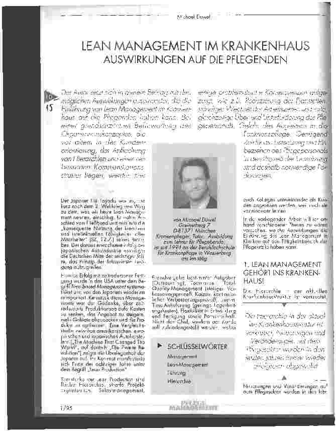 Vorschauseite 1: Lean - Management im Krankenhaus, Auswirkungen auf die Pflegenden.