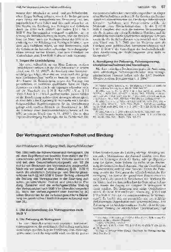 Vorschauseite 1: Der Vertragsarzt zwischen Freiheit und Bindung