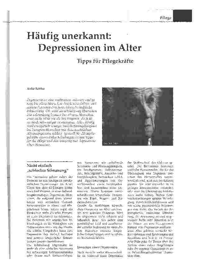 Vorschauseite 1: Häufig unerkannt: Depressionen im AlterTipps für Pflegekräfte