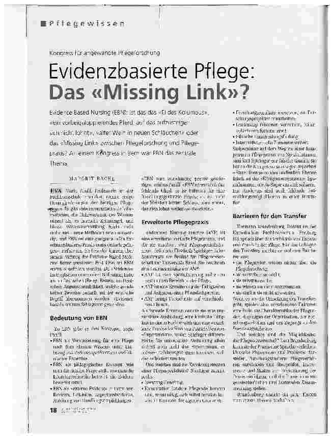 Vorschauseite 1: Evidenzbasierte Pflege Das Missing Link?Kongress für angewandte Pflegeforschung