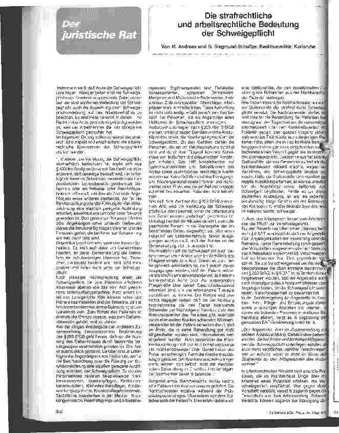 Vorschauseite 1: Die strafrechtliche und arbeitsrechtliche Bedeutung der Schweigepflicht