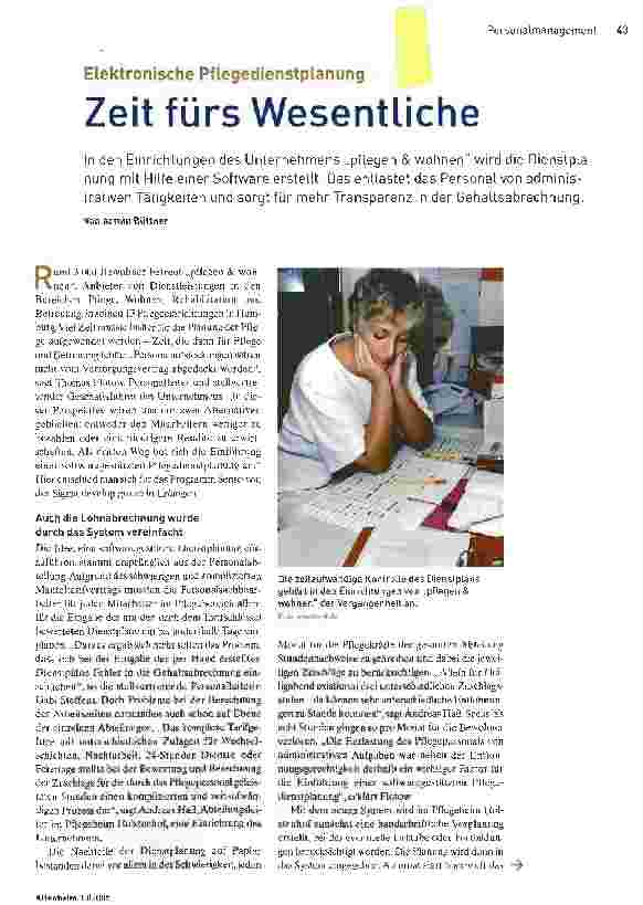 Vorschauseite 1: Elektronische PflegedienstplanungZeit fürs Wesentliche