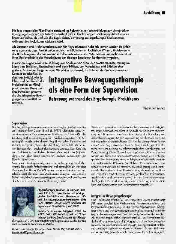 Vorschauseite 1: Integrative Bewegungstherapie als eine Form der Supervision