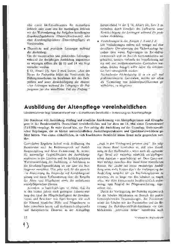 Vorschauseite 3: Stellungnahme der ADS zur Veränderung des Krankenpflegegesetzes von 1985 und der entsprechenden Ausbildungsund Prüfungsverordnung