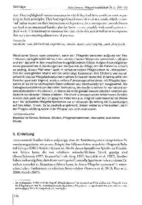 Vorschauseite 2: Wie erleben Pflegefachpersonen moralischen Stress in einem Schweizer Universitätsspital?