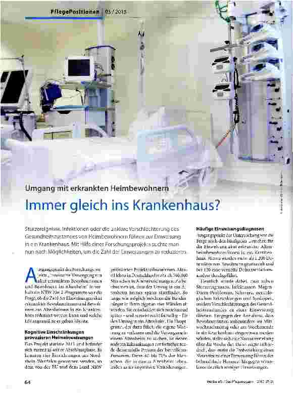 Vorschauseite 1: Umgang mit erkrankten Heimbewohnern Immer gleich ins Krankenhaus?