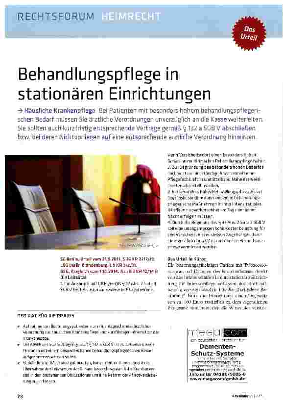 Vorschauseite 1: Behandlungspflege in stationären Einrichtungen