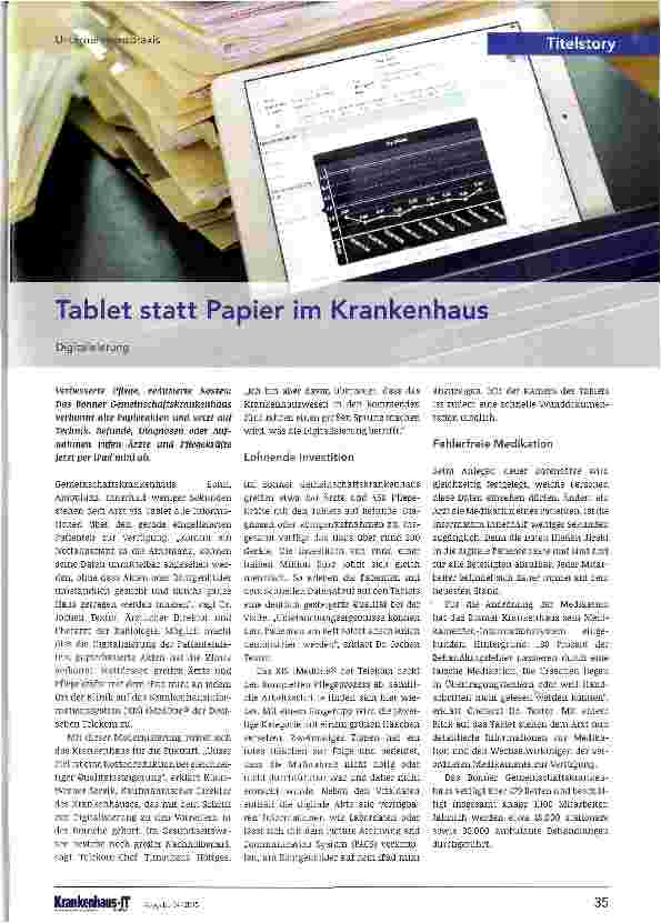 Vorschauseite 1: Tablet statt Papier im Krankenhaus Digitalisierung