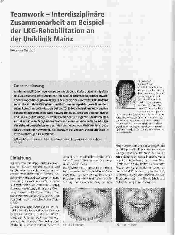 Vorschauseite 1: Teamwork - Interdisziplinäre Zusammenarbeit am Beispiel der LKG-Rehabilitation an der Uniklinik Mainz