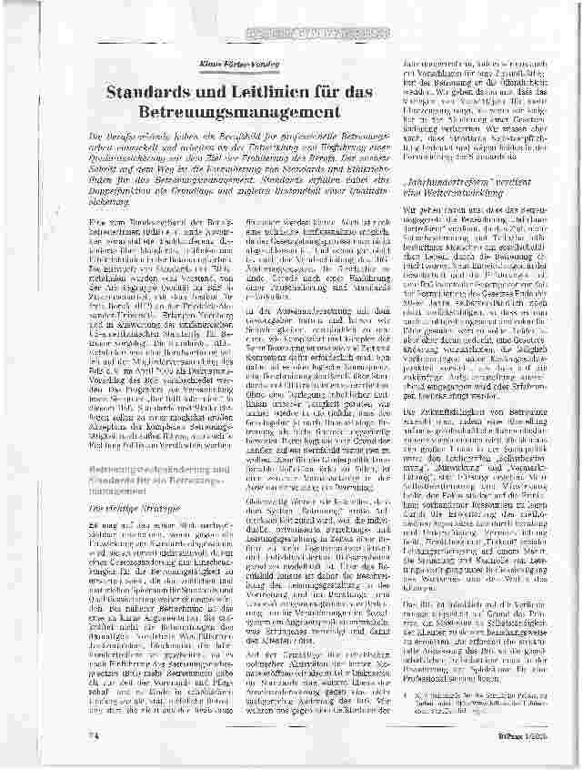 Vorschauseite 1: Standards und Leitlinien für das Betreuungsmanagement