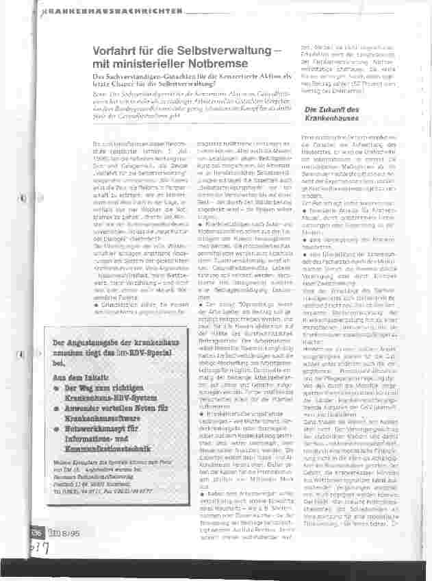 Vorschauseite 1: Vorfahrt für die Selbstverwaltung - mit ministerieller Notbremse Das Sachverständigen-Gutachten für die Konzertierte Aktion als letzte Chance für die Selbstverwaltung?