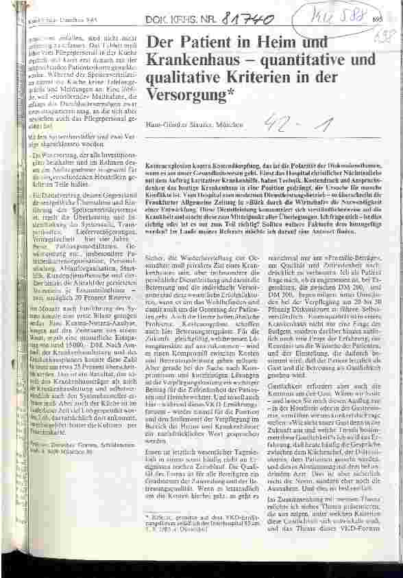 Vorschauseite 1: Der Patient in Heim und Krankenhaus - quantitative und qualitative Kriterien in der Versorgung