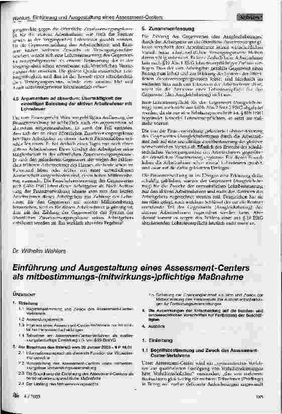 Vorschauseite 1: Einführung und Ausgestaltung eines Assessment-Centers als mitbestimmungs-(mitwirkungs-)pflichtige Maßnahme