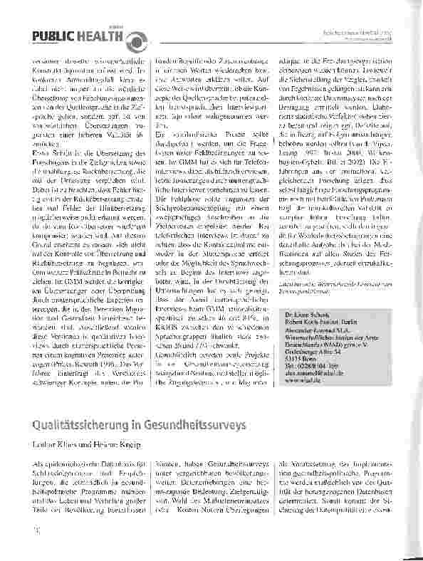Vorschauseite 1: Qualitätssicherung in Gesundheitssurveys