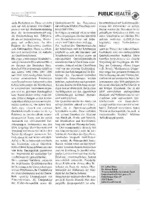 Vorschauseite 2: Qualitätssicherung in Gesundheitssurveys