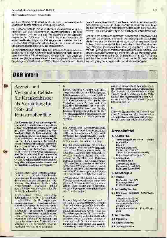 Vorschauseite 1: Arznei und Verbandmittelliste für Krankenhäuser als Vorhaltung für Notund Katastrophenfälle