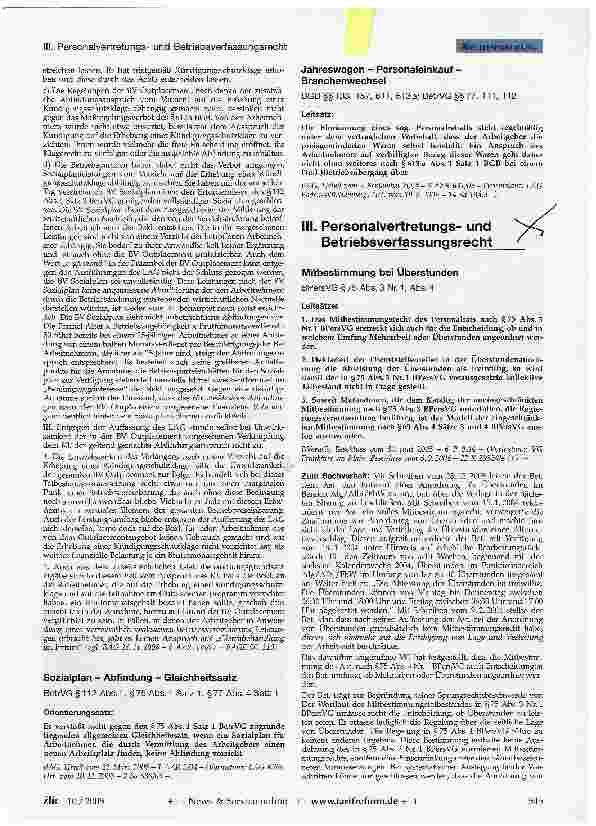 Vorschauseite 1: III. Personalvertretungsund BetriebsverfassungsrechtMitbestimmung bei Überstunden