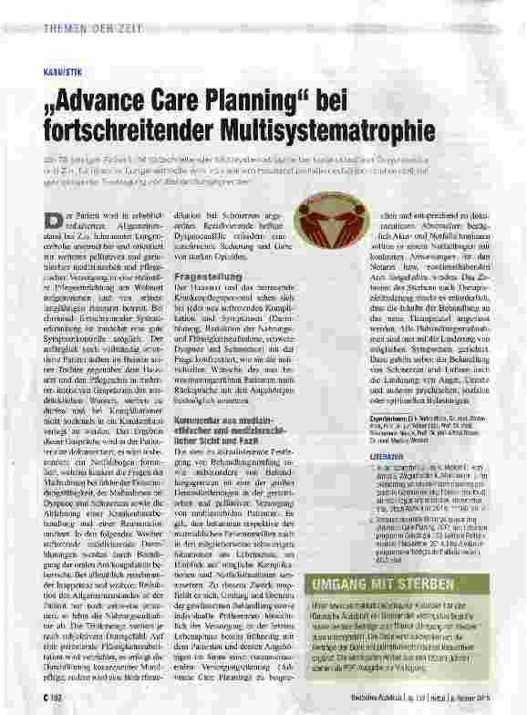 Vorschauseite 1: „Advalice Care Planning bei fortschreitender Muitisystematrophie