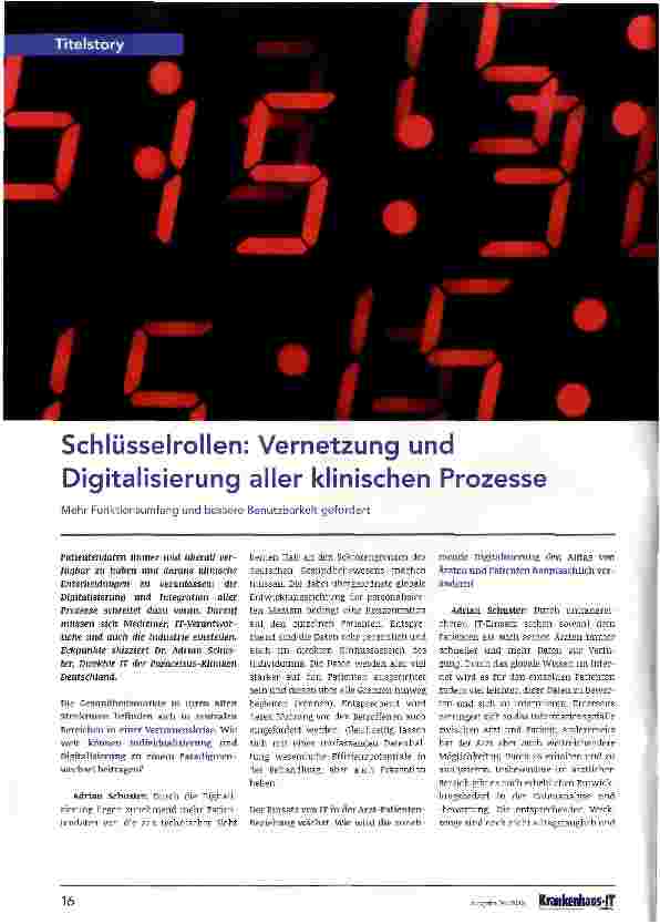 Vorschauseite 1: Schlüsselrollen: Vernetzung und Digitalisierung aller klinischen Prozesse