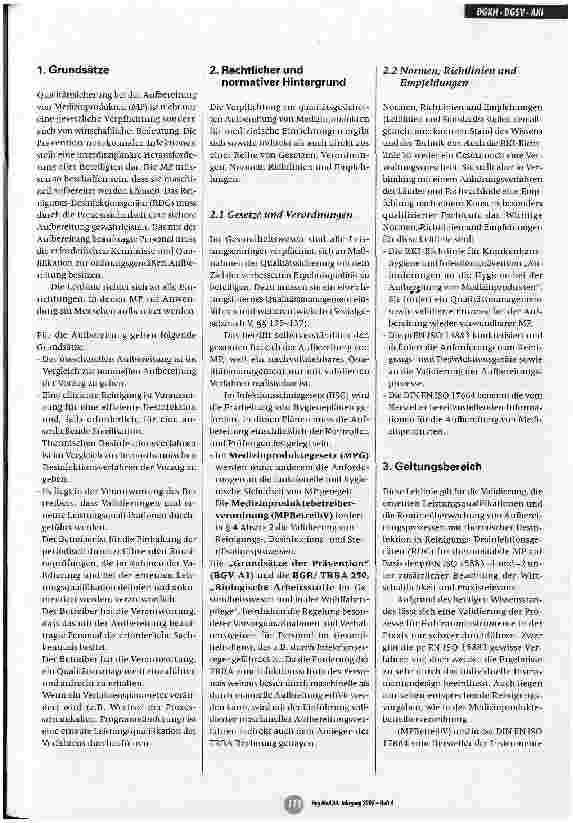 Vorschauseite 2: Leitlinie von DGKH, DGSV und AKI für die Validierung undRoutineüberwachung maschineller ReinigungsundDesinfektionsprozesse für thermostabile Medizinprodukteund zu Grundsätzen der…