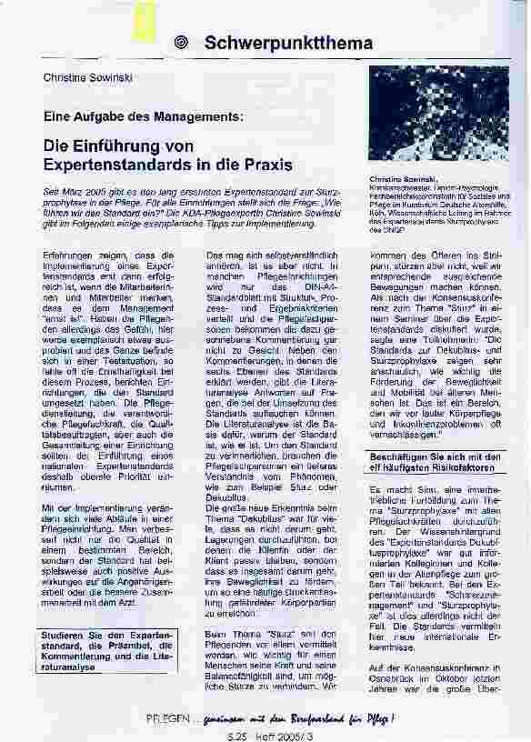 Vorschauseite 1: Eine Aufgabe des Managements:Die Einführung von Expertenstandards in die Praxis