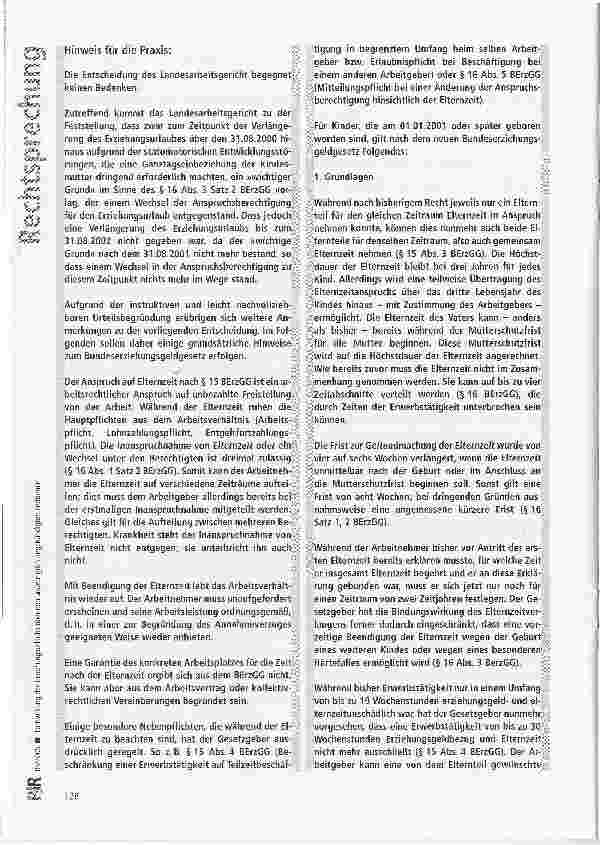 Vorschauseite 5: Fortwirkung des Erziehungsurlaubs über den ursprünglich angekündigten Endtermin