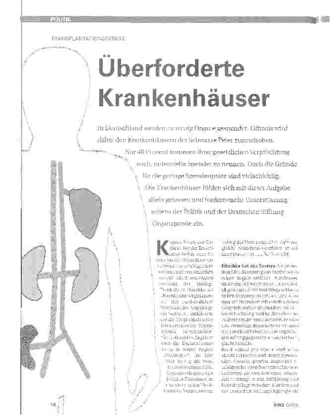 Vorschauseite 1: Überforderte KrankenhäuserTRANSPLANTATIONSGESETZ