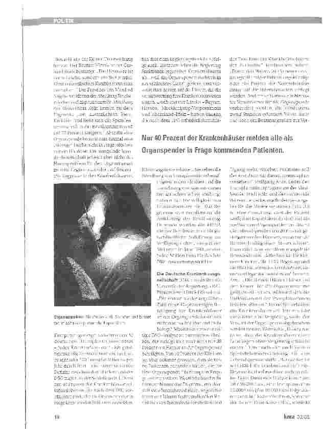 Vorschauseite 3: Überforderte KrankenhäuserTRANSPLANTATIONSGESETZ