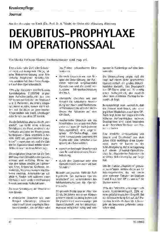 Vorschauseite 1: Dekubitus-Prophylaxe im Operationssaal