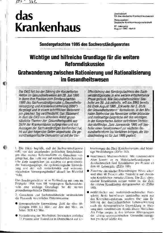 Vorschauseite 1: Sondergutachten 1995 des Sachverständigenrates Wichtige und hilfreiche Grundlage für die weitere Reformdiskussion Gratwanderung zwischen Rationierung und Rationalisierung im Gesun…