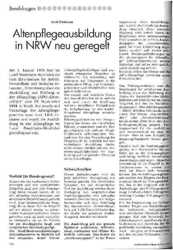 Vorschauseite 1: Altenpflegeausbildung in NRW neu geregelt