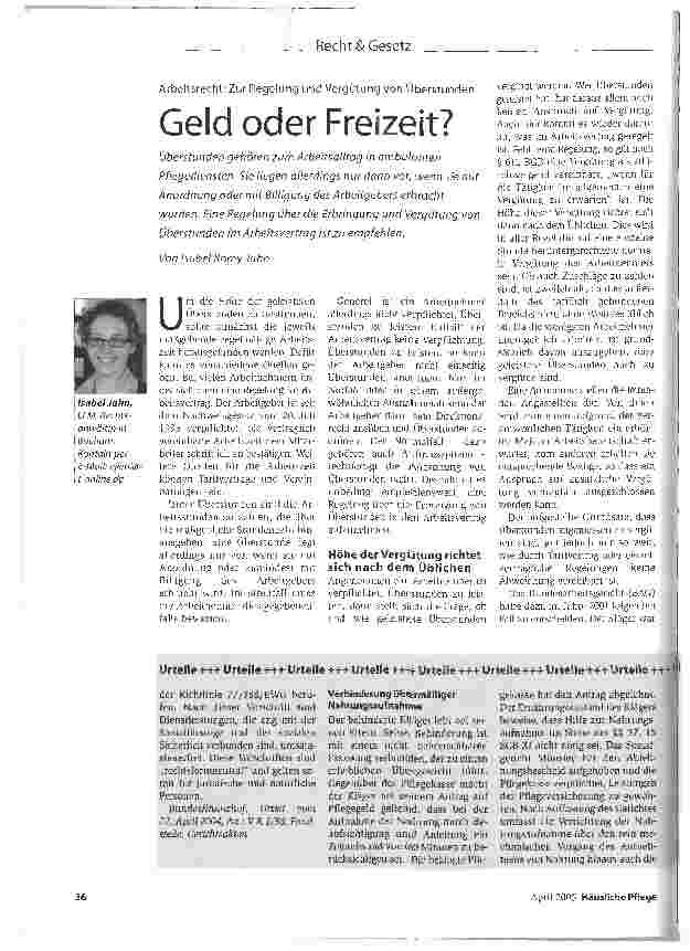 Vorschauseite 1: Geld oder Freizeit?Arbeitsrecht: Zur Regelung und Vergütung von Überstunden