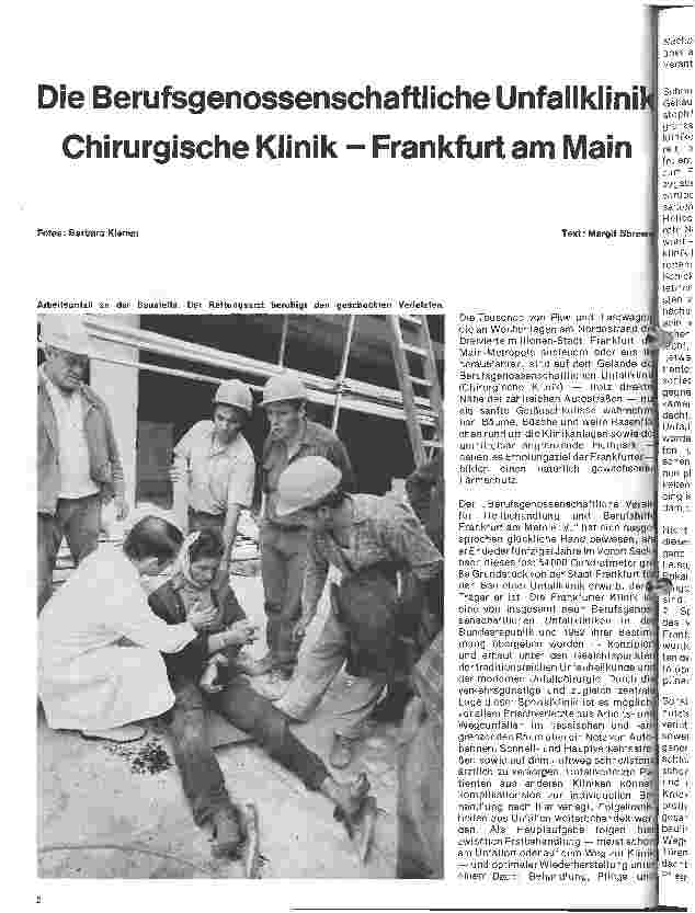 Vorschauseite 1: Die Berufsgenossenschaftliche Unfallklinik Chirurgische Klinik - Frankfurt am Main - Verschiedene Interviews