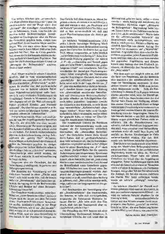 Vorschauseite 3: Vom emotionalem Engagement und überzogenem Rechtsempfinden Bericht vom Frankfurter Euthanasieprozeß