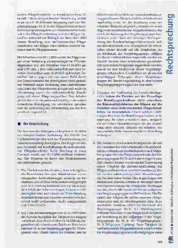 Vorschauseite 2: Direktionsrecht - Widerruf der Bestellung zum stellvertretenden Pflegedienstleiter