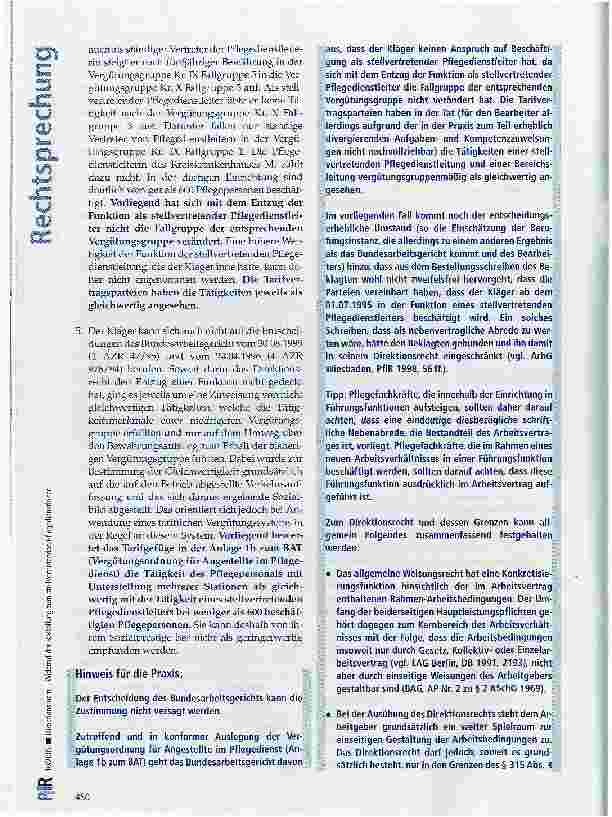 Vorschauseite 3: Direktionsrecht - Widerruf der Bestellung zum stellvertretenden Pflegedienstleiter
