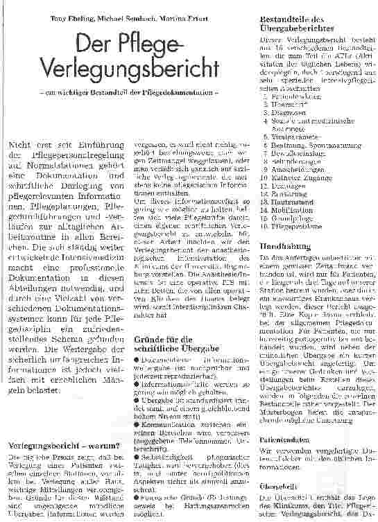 Vorschauseite 1: Der Pflege-Verlegungsbericht Ein wichtiger Bestandteil der Pflegedokumentation