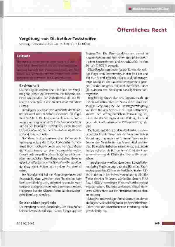 Vorschauseite 1: Vergütung von Diabetiker-Teststreifen